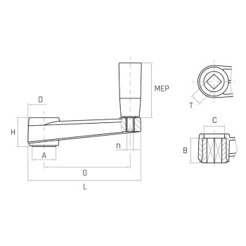 MHQ/160-MEP G160 forgatókar, 17x17mm négyszög furat, forgó markolat.