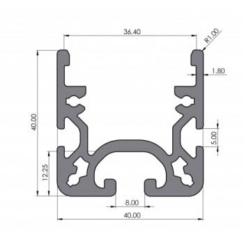 Aluprofil - 40x40 - Görgős Sínprofil