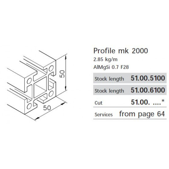 Aluprofil mk 2000 - 50x50 Nehéz