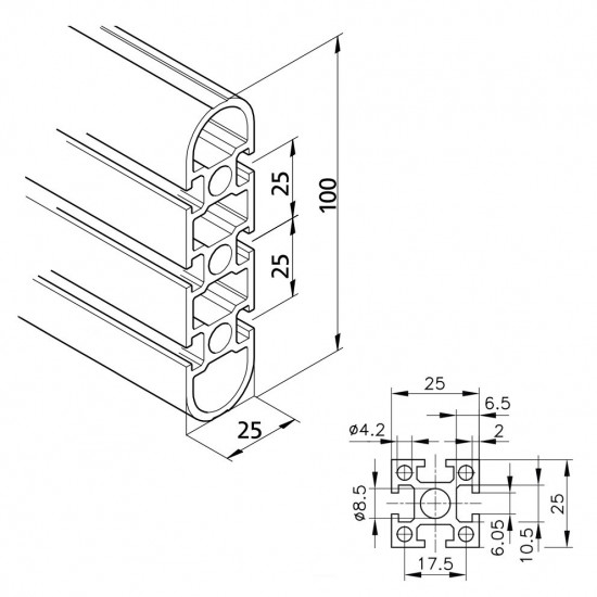 Aluprofil mk 2025.22 -100x25 - Íves