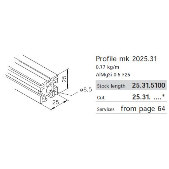 Aluprofil mk 2025.31 - 25x25 - Egy oldalon zárt