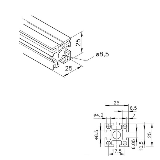 Aluprofil mk 2025.31 - 25x25 - Egy oldalon zárt