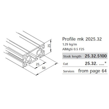 Aluprofil mk 2025.31 - 50x25 - Egy oldalon zárt (50)