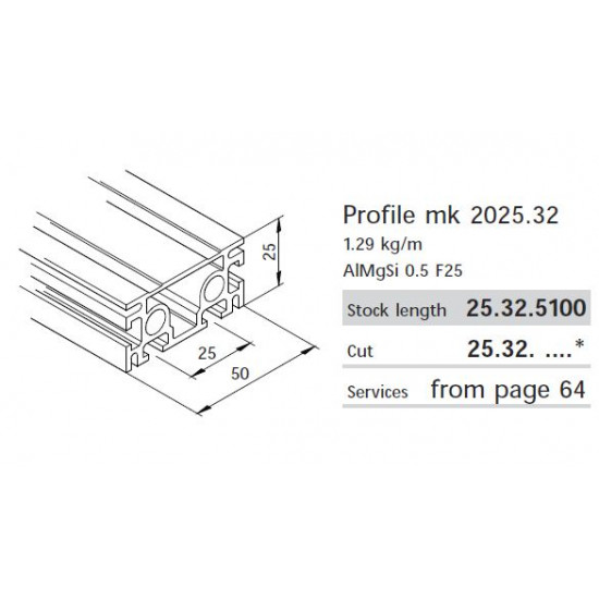 Aluprofil mk 2025.31 - 50x25 - Egy oldalon zárt (50)
