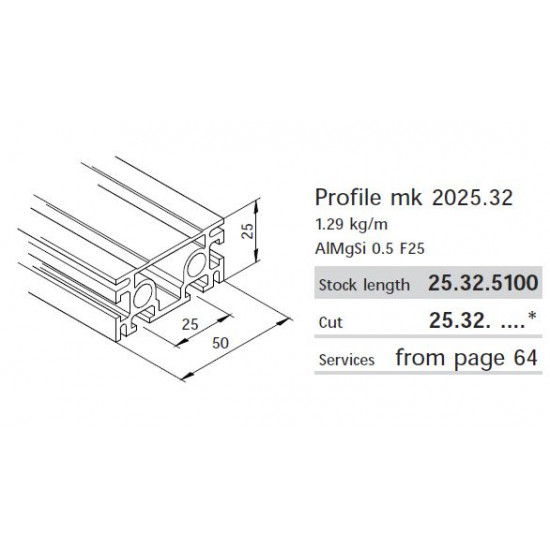 Aluprofil mk 2025.31 - 50x25 - Egy oldalon zárt (50)