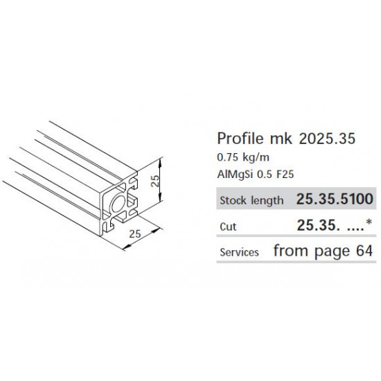 Aluprofil mk 2025.31 - 25x25 - Két oldalon zárt - 90