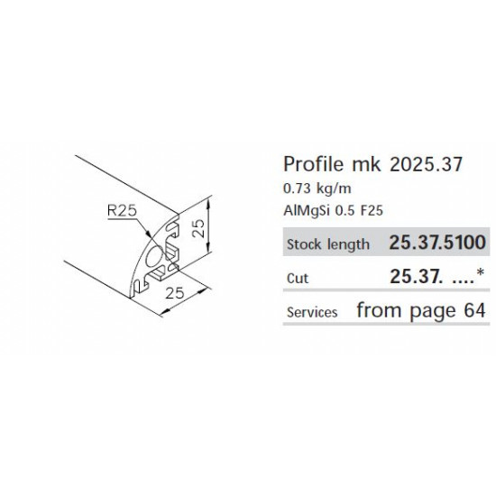 Aluprofil mk 2025.37 - 25x25 - R90