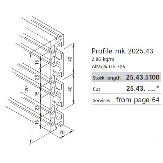 Aluprofil mk 2025.43 - Adapter 120x20