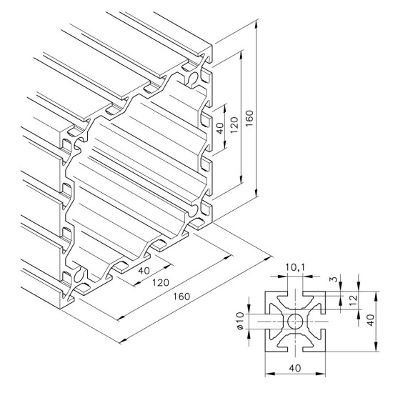 Aluprofil mk 2040.09 - 160x160 Nehéz