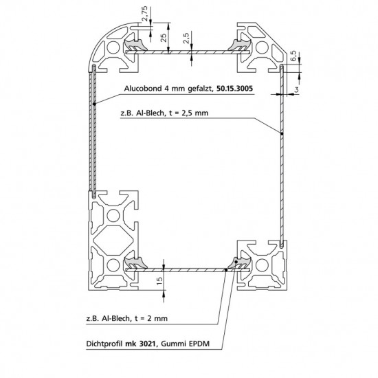 Aluprofil mk 2040.15 - 40x40 - R90