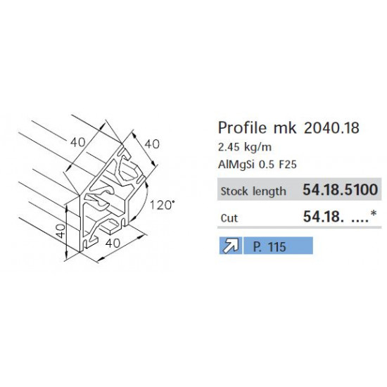 Aluprofil mk 2040.18 - 40x40 - 120