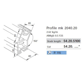 Aluprofil mk 2040.20 - 40x40 - 150