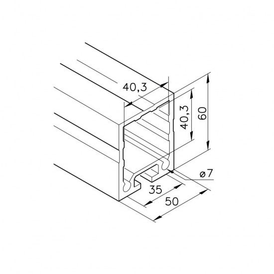 Aluprofil mk 2040.38 - 60x50 Teleszkóp profil - Három oldalon zárt