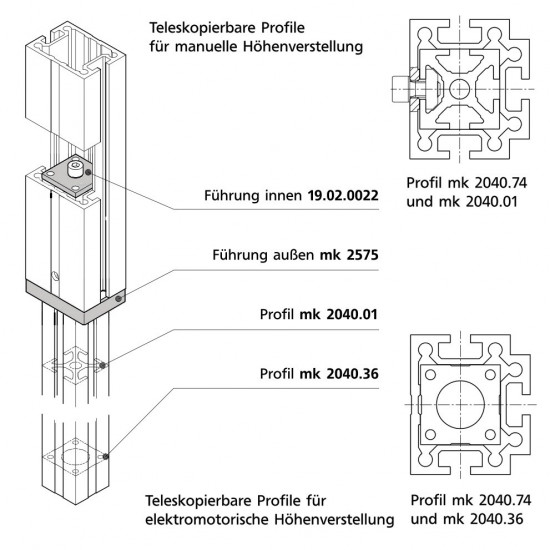 Aluprofil mk 2040.75 - 70x50 Teleszkóp profil - Két oldalon zárt -180