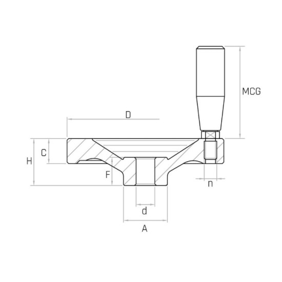 ALVR2+X D250 alu 2-küllős kézikerék, d22mm furat, forgó Duroplast markolattal.