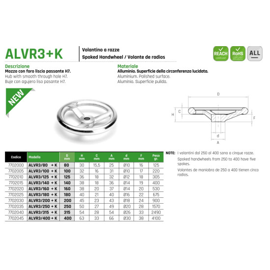 ALVR3+K Három küllős kézikerék - D100