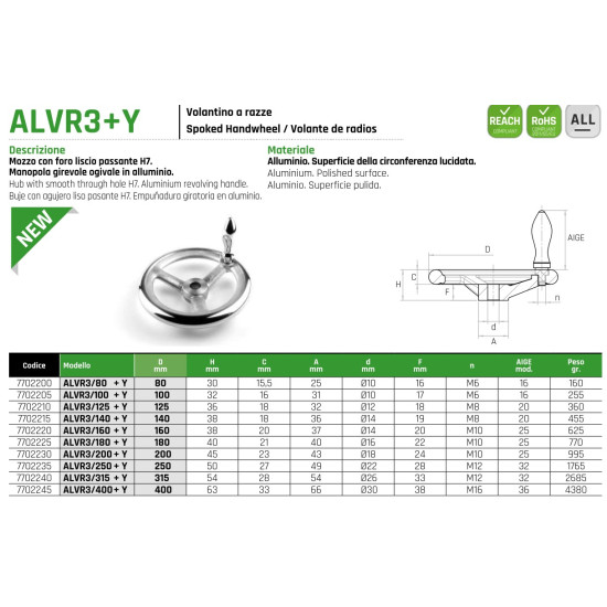 ALVR3+Y Három küllős kézikerék - D100