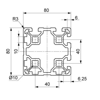 Aluprofil - 80x80 Két 80-es oldalon zárt