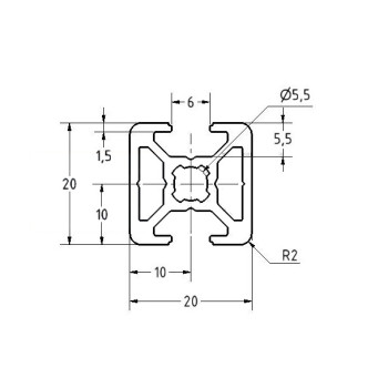 Aluprofil - 20x20 Két oldalon zárt - 180°