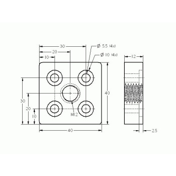 Talplemez - 40x40 - M12 - Fekete