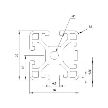 Aluprofil - 30x30 Könnyű - Egy oldalon zárt