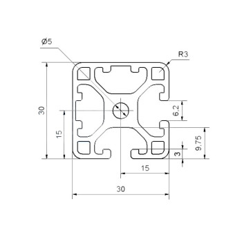 Aluprofil - 30x30 Könnyű - Két oldalon zárt - 90 - Fekete