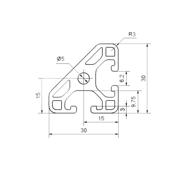 Aluprofil - 30x30 Könnyű - 45 - Fekete