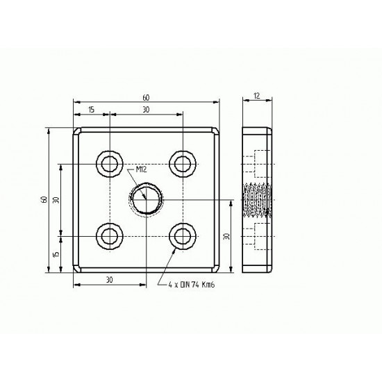 Talplemez -  60x60 - M12 - Fekete