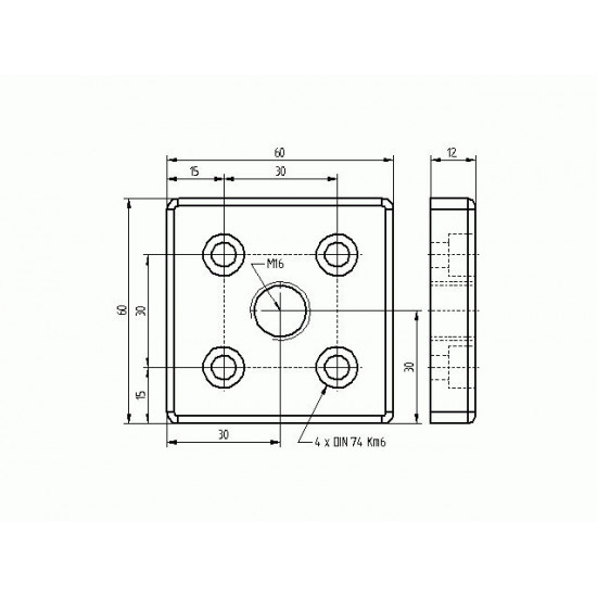 Talplemez -  60x60 - M16 - Fekete