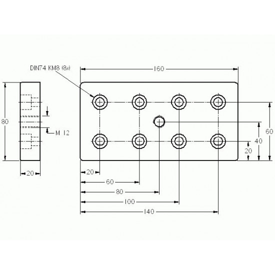 Talplemez -  160x80 - M12 - Alu