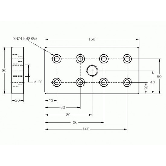 Talplemez -  160x80 - M20 - Alu