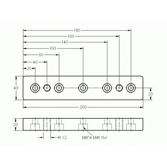 Talplemez -  200x40 - M12 - Alu