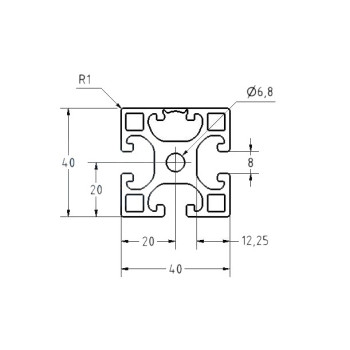Aluprofil - 40x40 - Egy oldalon zárt - X típus
