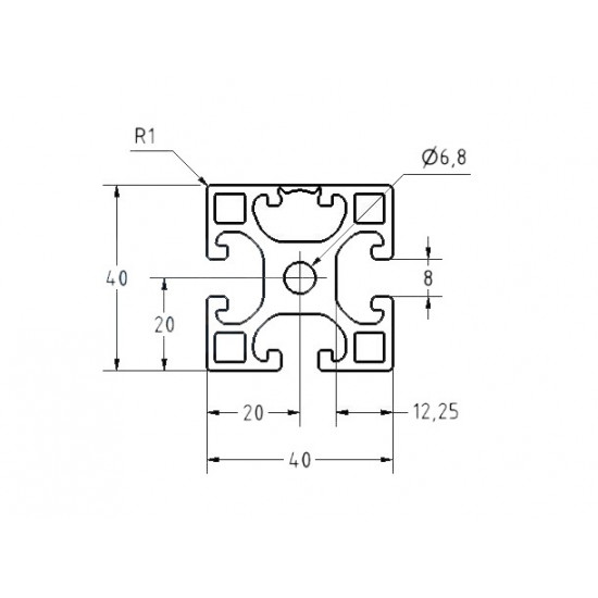 Aluprofil - 40x40 - Egy oldalon zárt - X típus