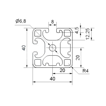 Aluprofil - 40x40 Könnyű - Két oldalon zárt - 90 - Fekete