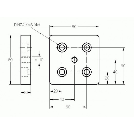 Talplemez -  80x80 - M10 - Alu