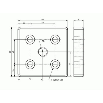 Talplemez -  80x80 - M16 - Fekete