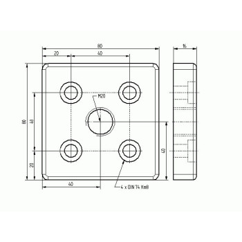 Talplemez -  80x80 - M20 - Fekete