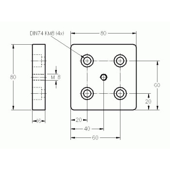 Talplemez -  80x80 - M8 - Alu