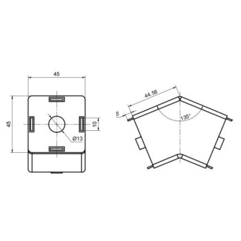 Szög csatlakozó - 10 - 45° - 45x45 profilhoz