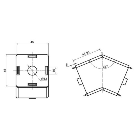 Szög csatlakozó - 10 - 45° - 45x45 profilhoz