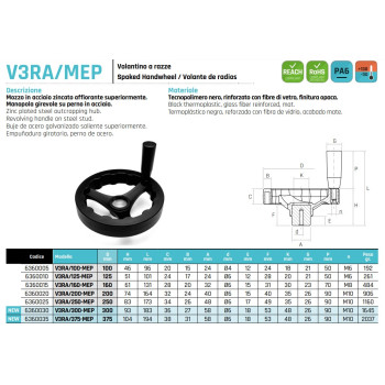 V3RA/125 MEP Három küllős kézikerék - D125