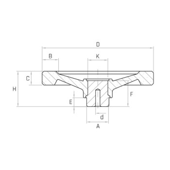 VRAF 2-küllős kézikerék D175mm, d6mm furattal, Duroplast, markolat nélkül.
